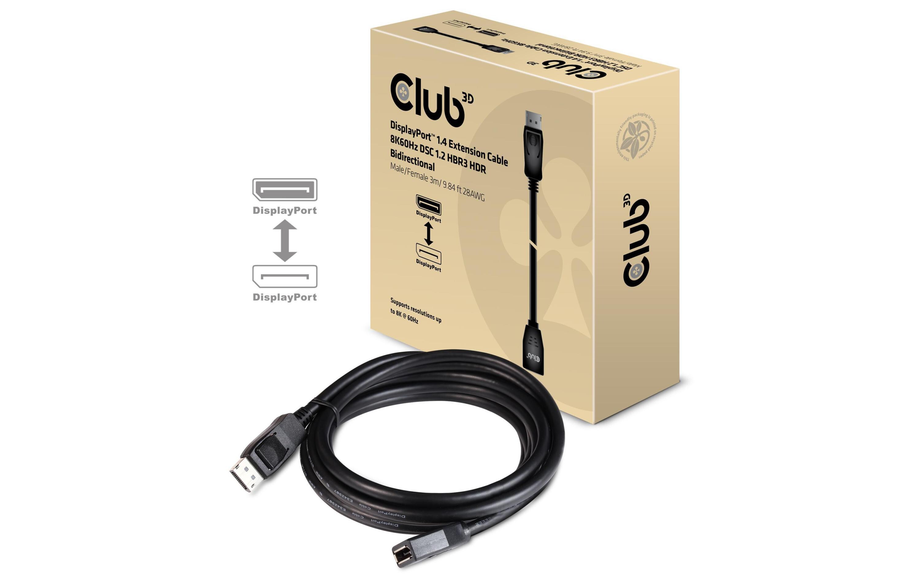 Kabel DisplayPort 1.4 HBR3 8K60Hz, 3 mDisplayPort-Verlängerungskabel, Stecker auf Buchse