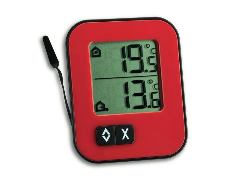 TFA Dostmann Thermometer MOXX Digital, Rot Digitales Innen-Aussen-Thermometer