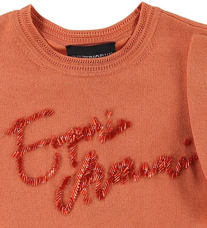 Emporio Armani T-shirt - Strik - KoralRød m. Pailletter