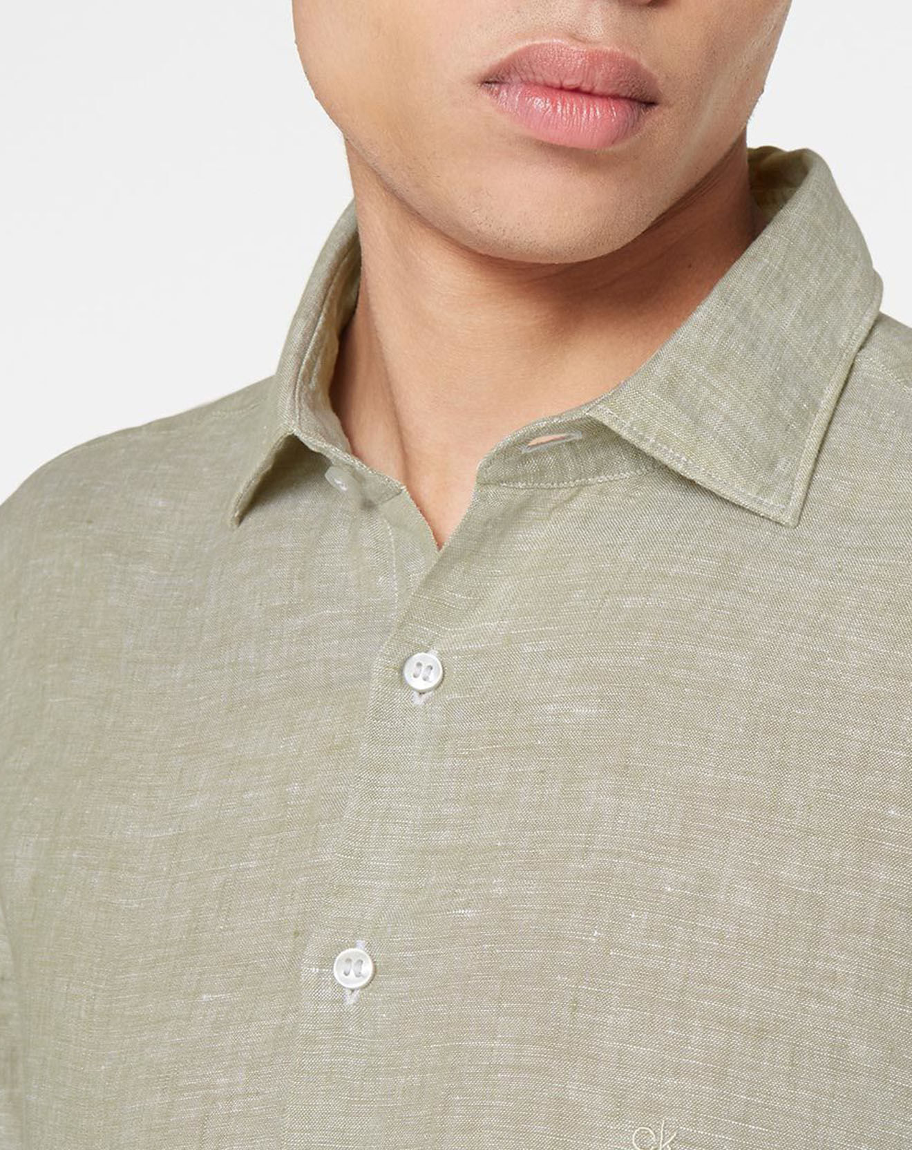 Calvin Klein Chemise slim 100% Lin kaki clair