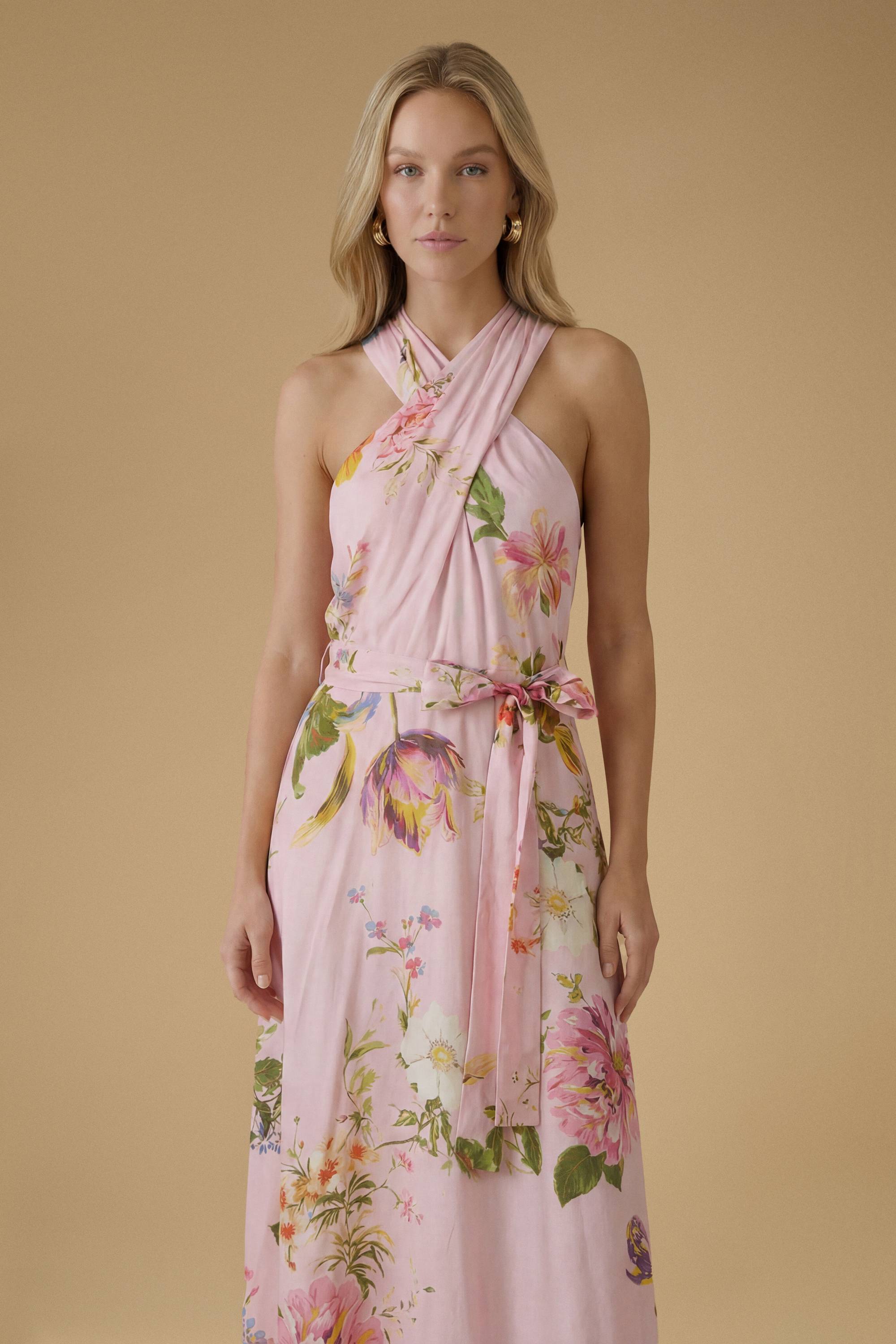 Oasis Robe Mi-longue En Viscose Imprimée À Encolure Croisée Dos-nu
