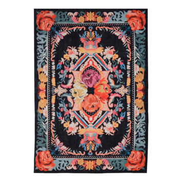 Vloerkleed bloemen zwart 160x230 cm