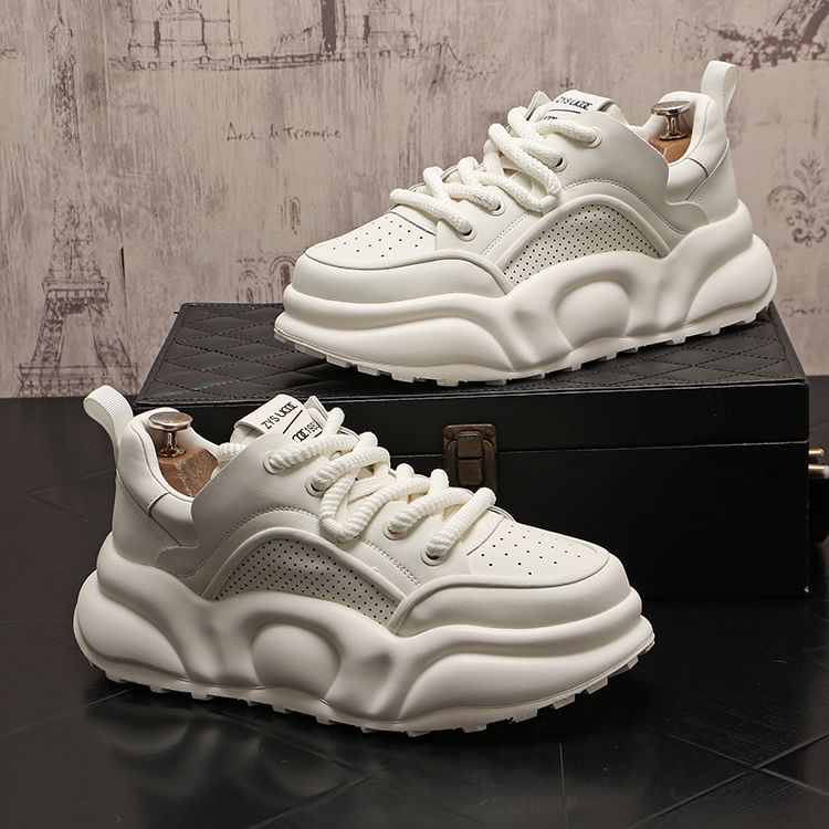 Mr Ozera - Platform Plain Lace Up Sneakers