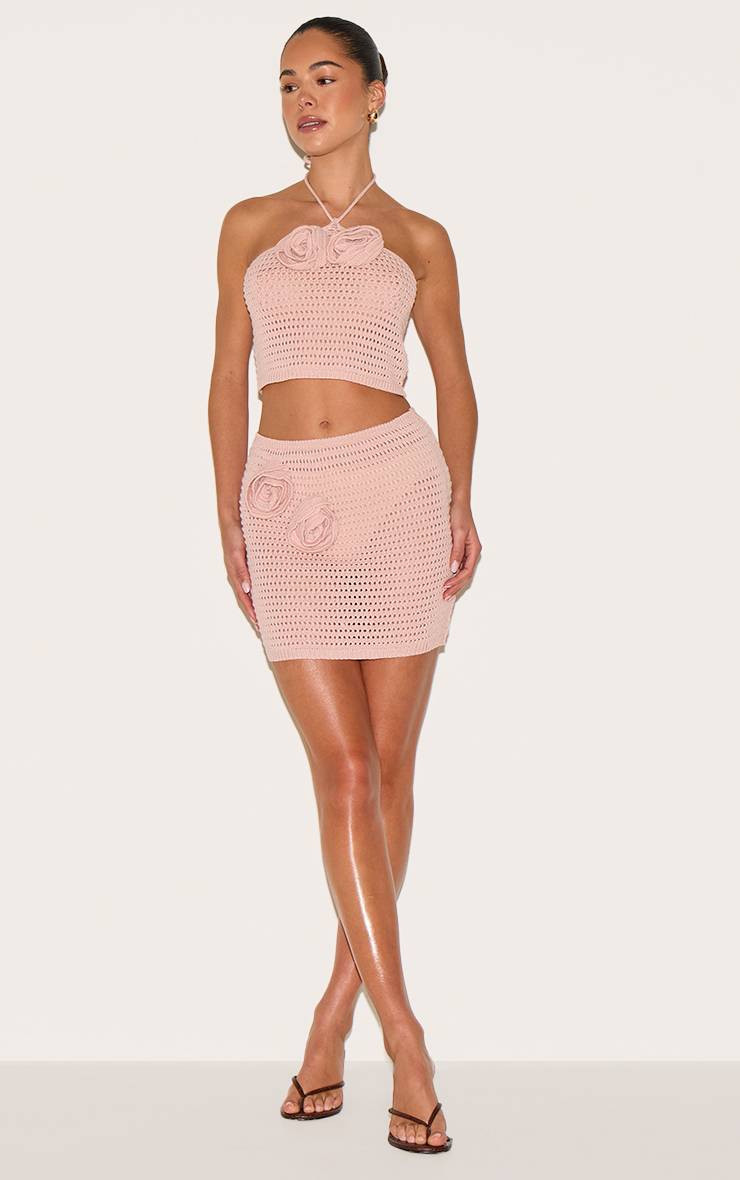 Rose Poudré Haut À Col Noué Avec Applique Florale