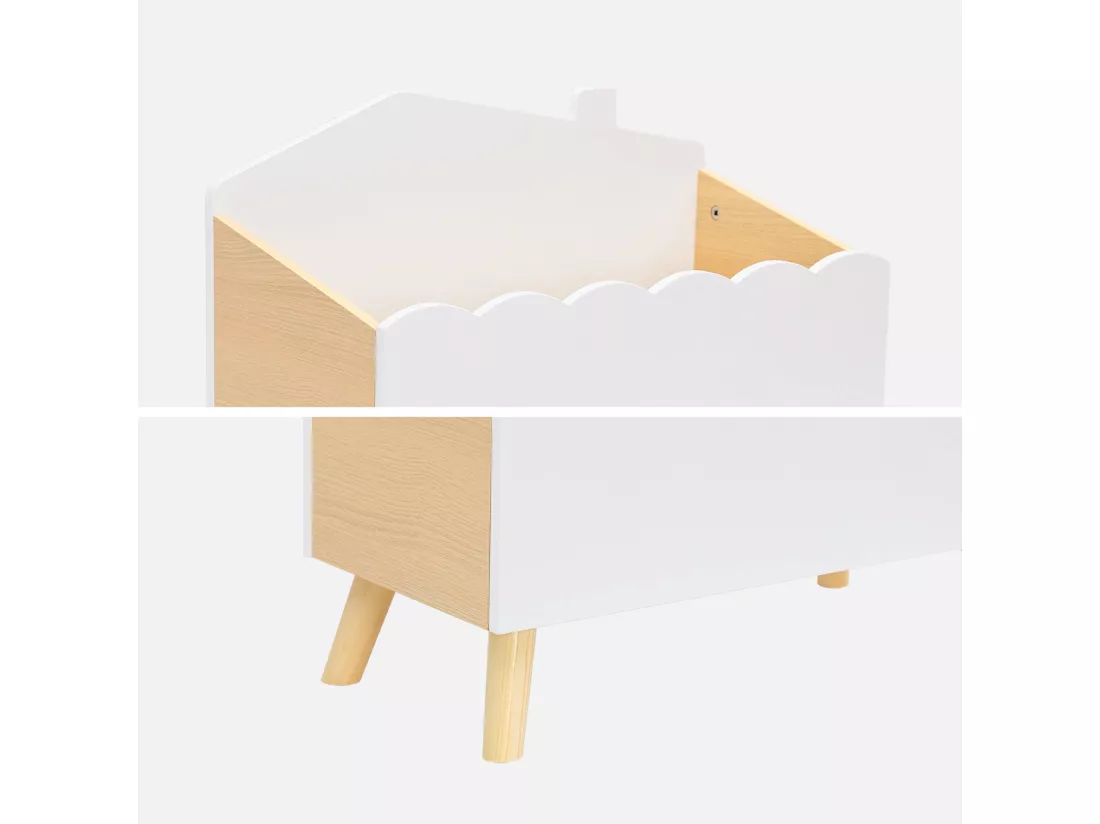 Coffre à jouets enfant effet bois. blanc. L 58 x P 28 x H 44.5 cm