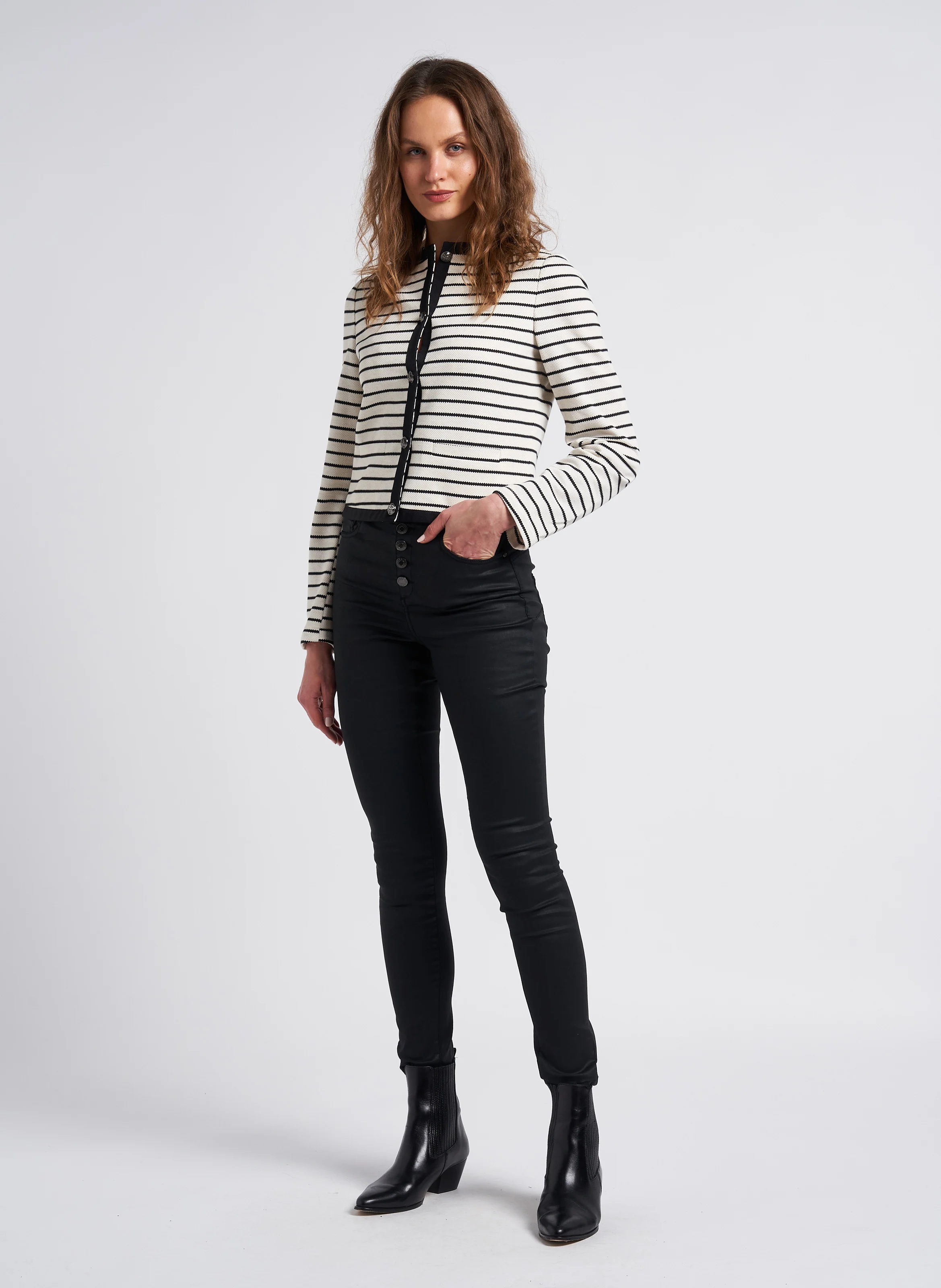 Jean enduit skinny taille haute en coton mélangé | Noir
