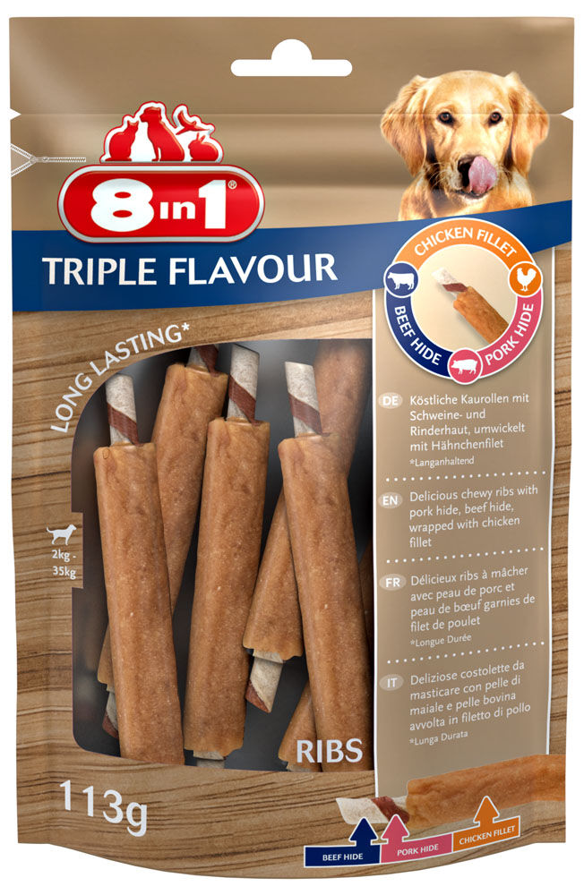 8in1 Triple Flavour Ribs - Hondensnack - 6 Stuks