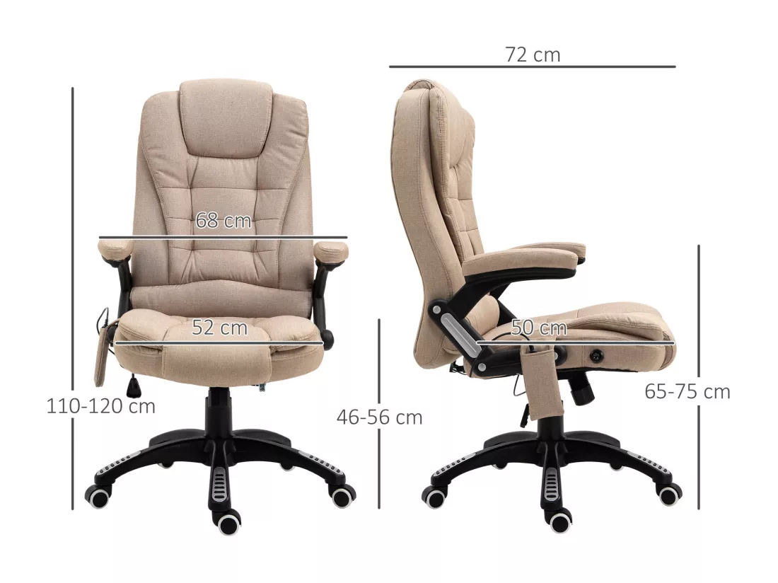 Fauteuil de bureau direction massant chauffant hauteur réglable dossier inclinable toile de lin beige