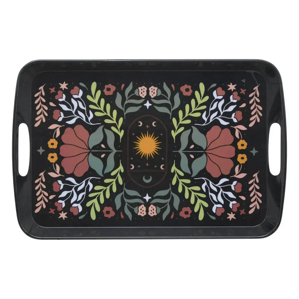 5Five Design dienblad van melamine - 47 x 30 cm - flowers print zwart