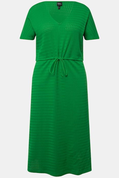 Midikleid, Strukturjersey, V-Ausschnitt, Halbarm