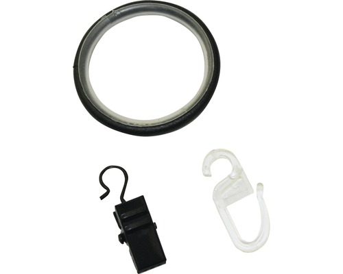 Gordijnring met glij-inzetstuk voor industriële woning, zwart, Ø 25 mm, 10 stuks.
