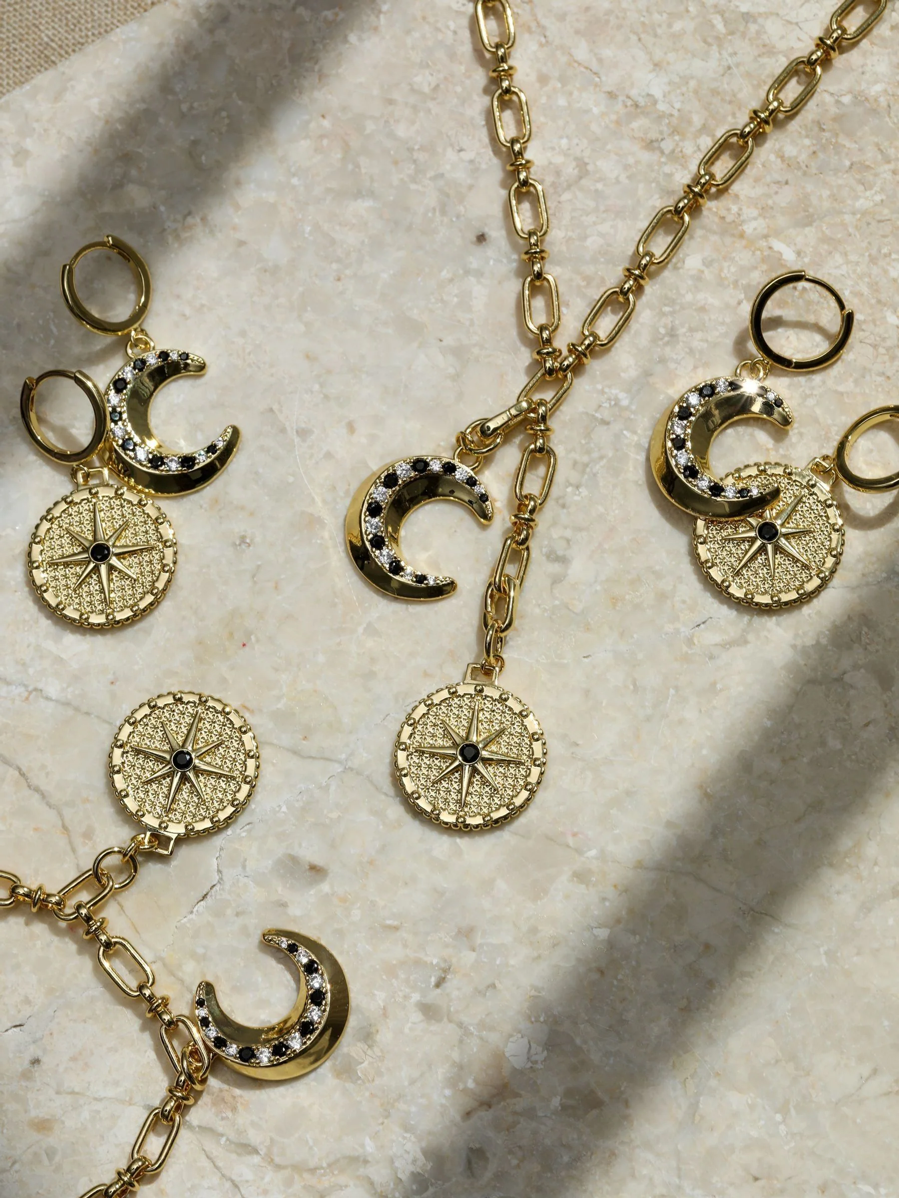 Inicio Tone Celestial Moon Charm Hoop Earrings