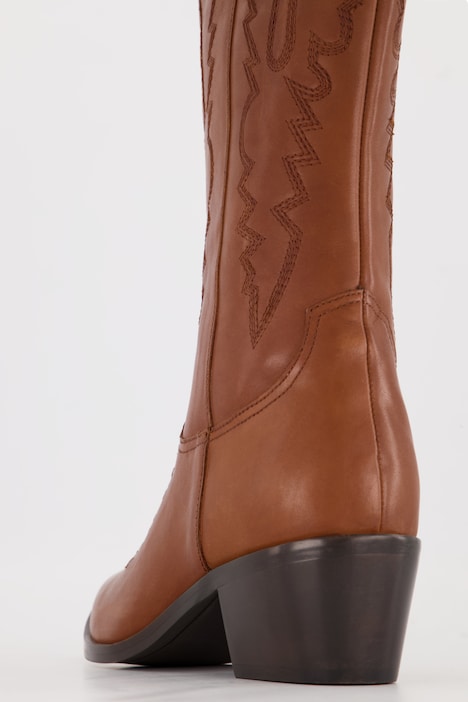 Leder-Cowboystiefel, XXL-Schaft, Westernstiefel, Stickerei, Weite H
