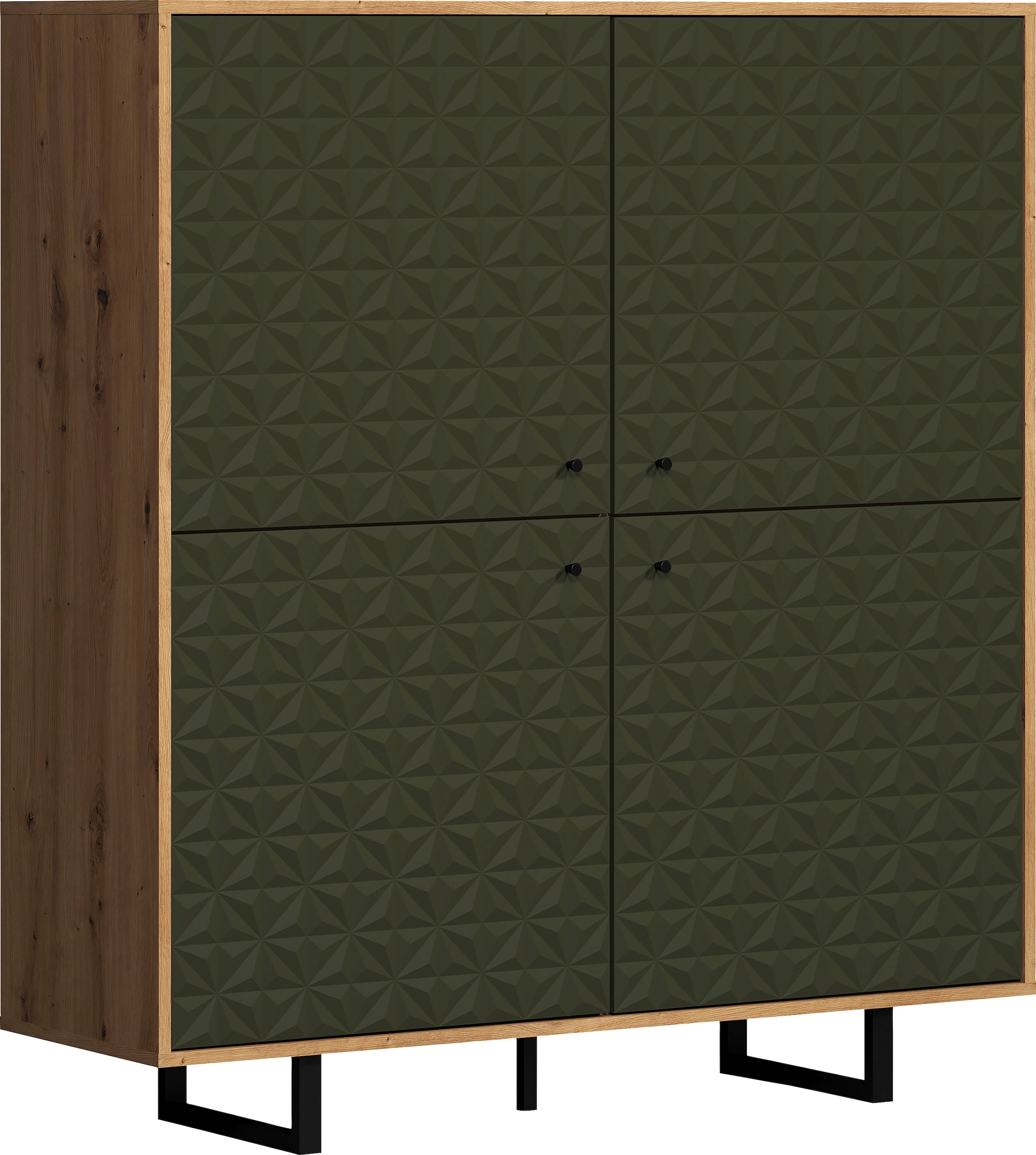 PLACES OF STYLE Highboard »Ferretti« Sideboard mit besonderer Fräsung - Füsse und Griffe aus Metall