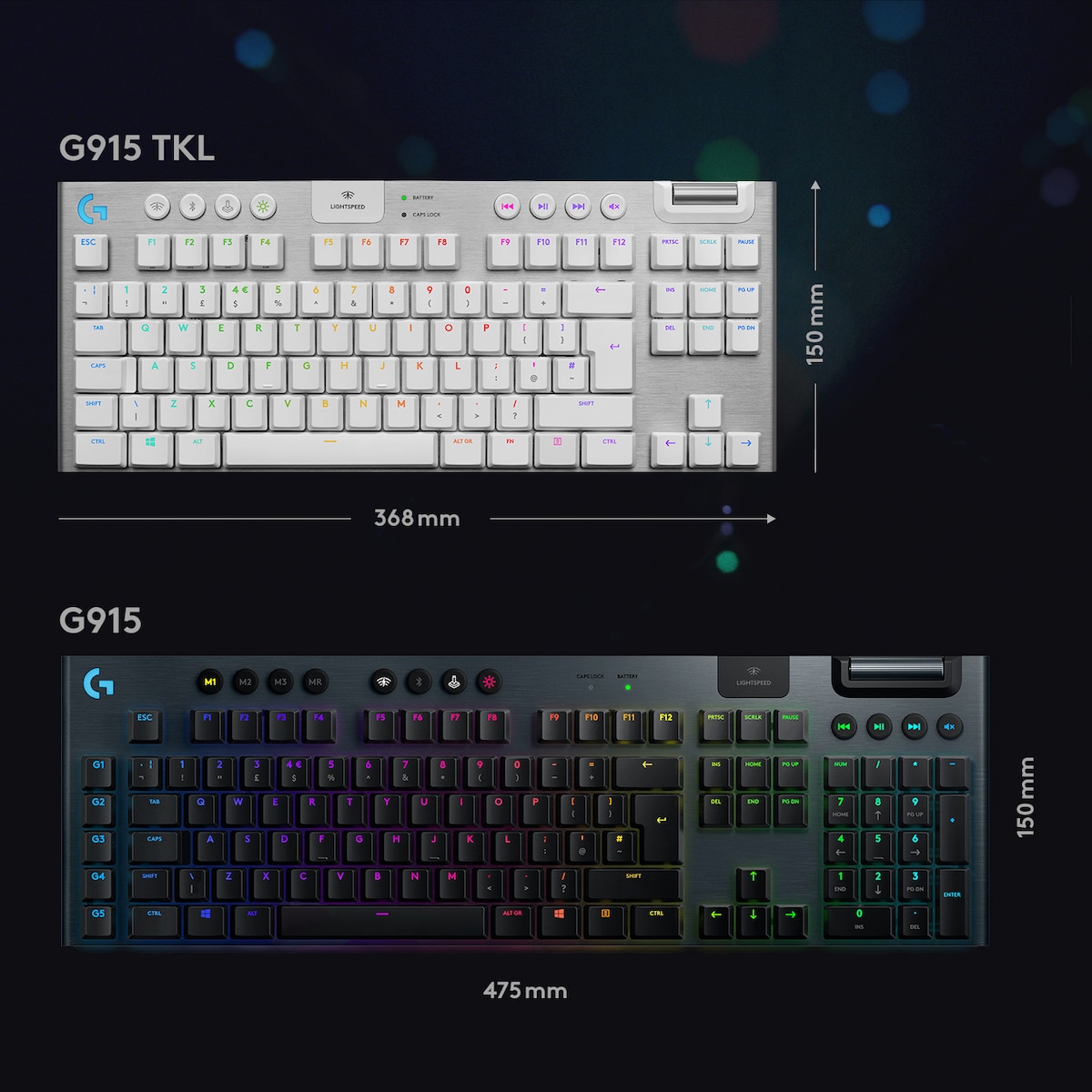 Logitech G915 Lightspeed tenkeyless trådløst gamingtastatur (hvit)