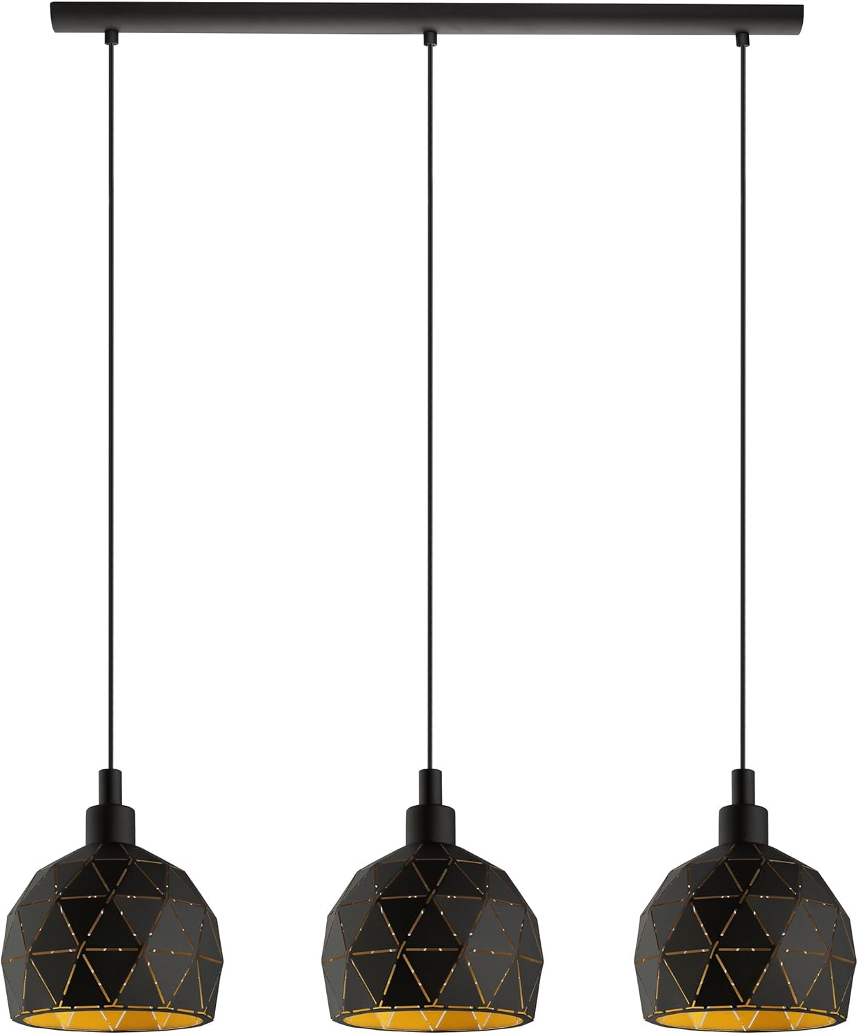 EGLO Pendellampe Roccaforte, 3-flammige Pendelleuchte, Hängelampe aus Metall in Schwarz und Gold, E14 Fassung