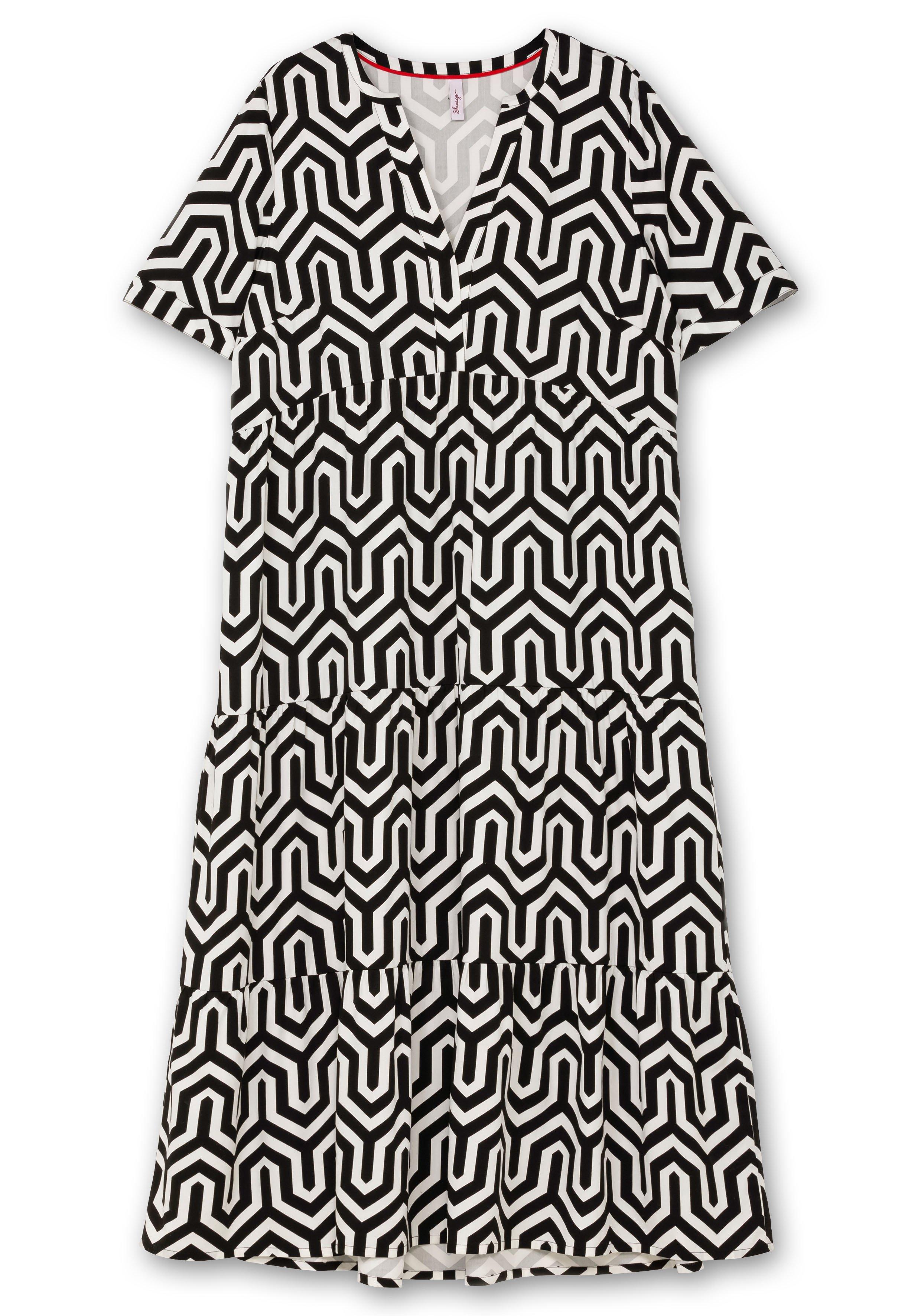 Maxikleid mit Alloverprint und Stufenvolants