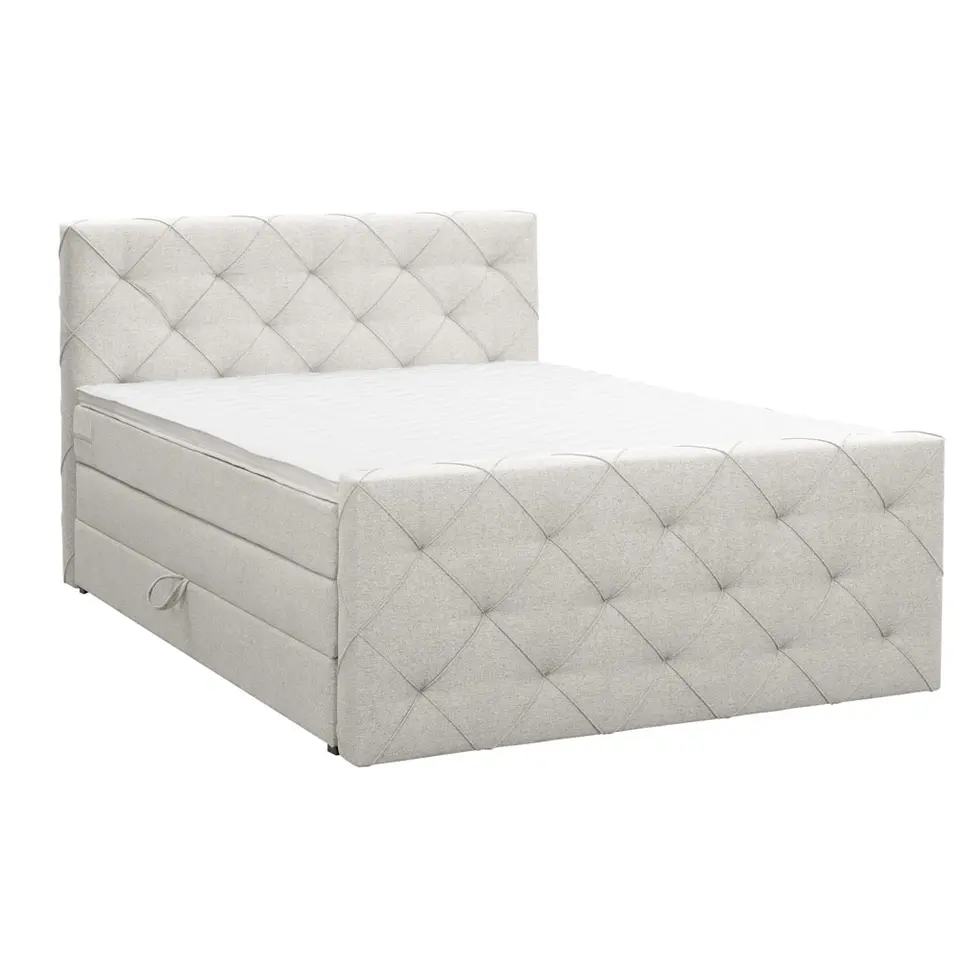 Boxspring met opbergruimte en voetbord Liv geruit - ecru - 160x200cm
