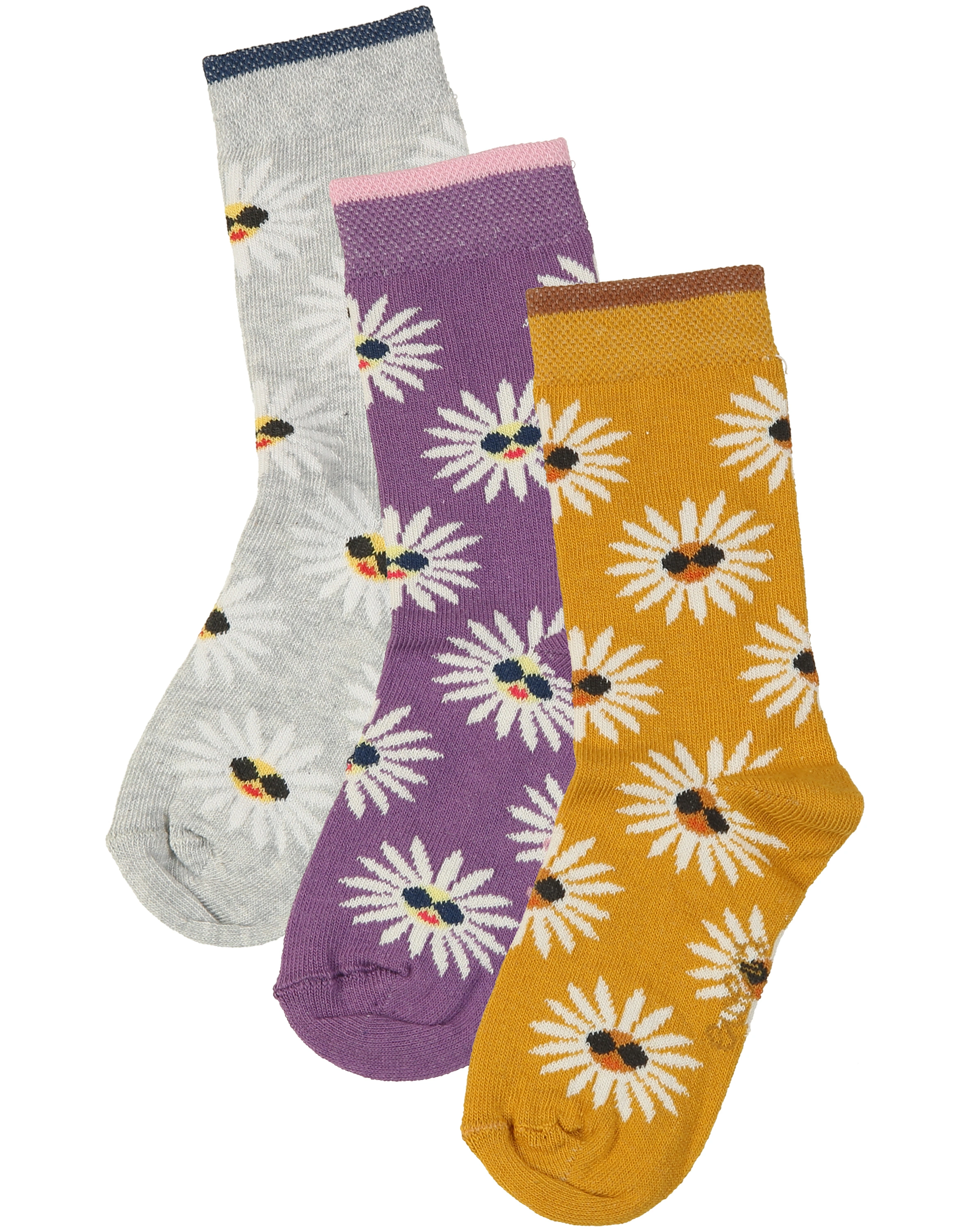 Socken BLUMEN 3er-Pack in grau/lila