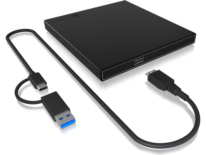 ICY BOX Externes Gehäuse Ultra SLIM SATA Laufwerk IB-AC640- Gehäuse für 1x Ultra Slim SATA Laufwerk mit USB Type-C & Type-A Kombokabel