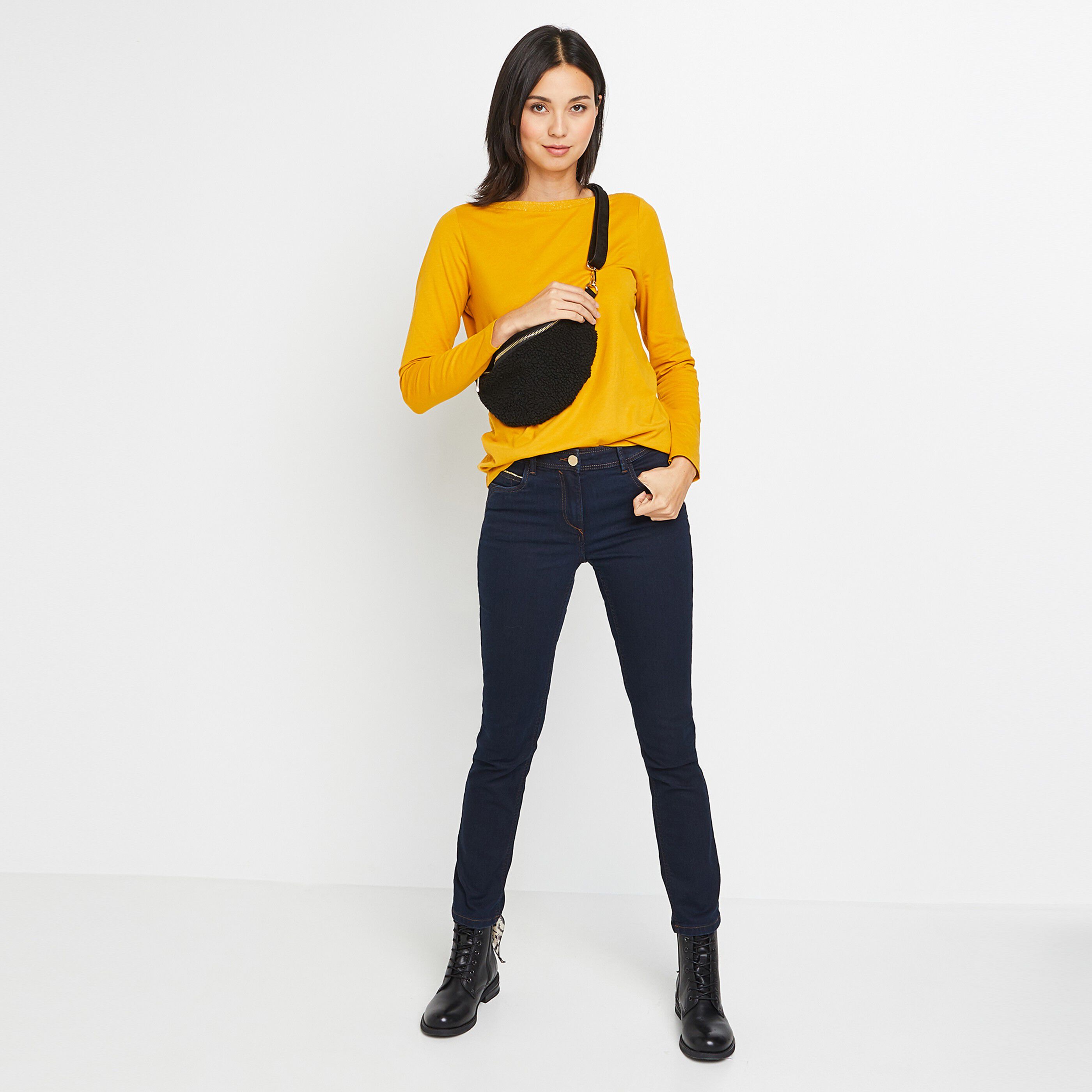 T-shirt col bateau femme - JAUNE