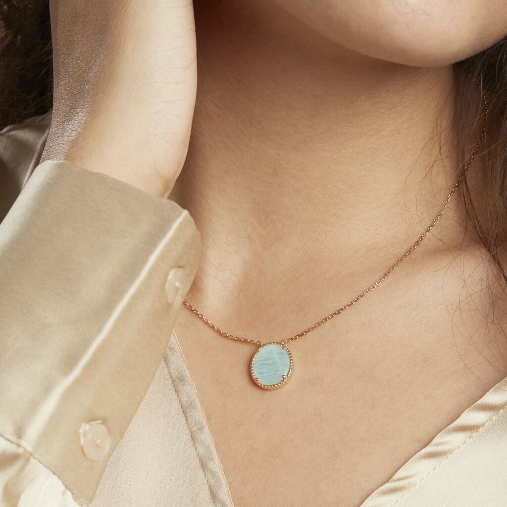 Collier Leeve Plaqué Or Jaune Amazonite