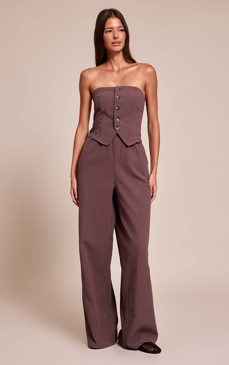 Marron Combinaison Bandeau Texturée À Boutons