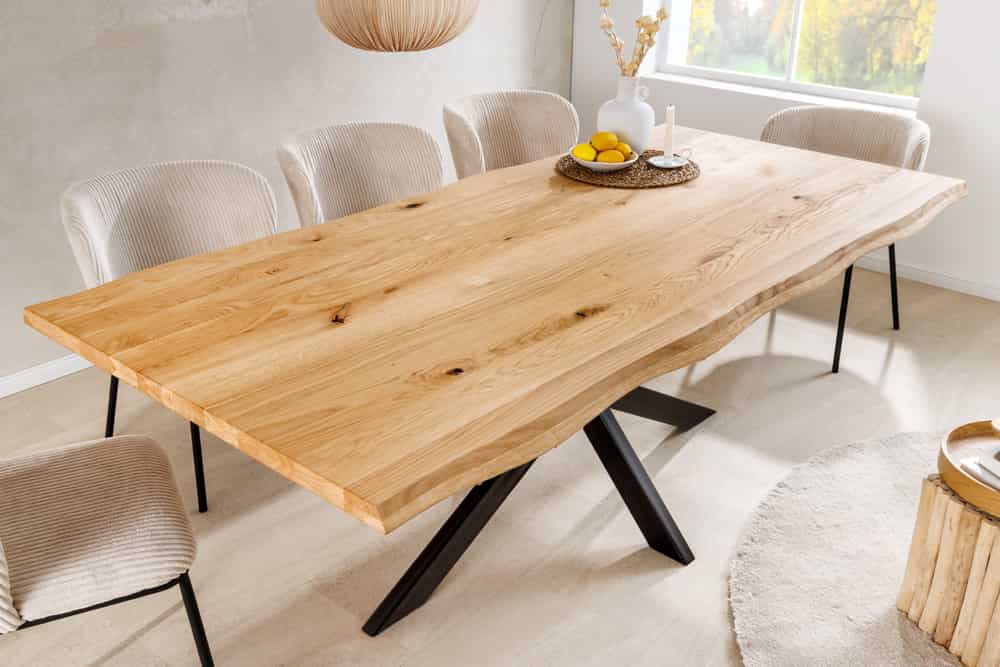 Massivholz Esstisch WILD OAK 200cm natur Wildeiche Baumkante geölt Sterngestell