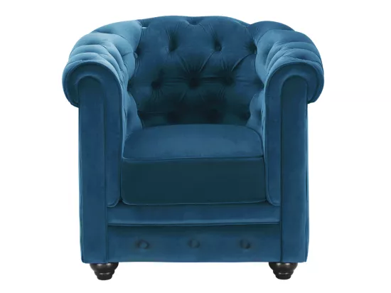 Fauteuil CHESTERFIELD - Velours bleu canard