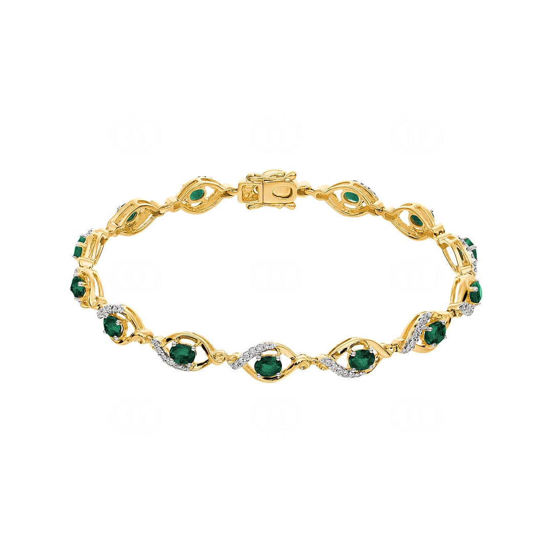 Smaragd Armband 750/18 K Gelbgold mit Diamanten 0.44 ct H/si