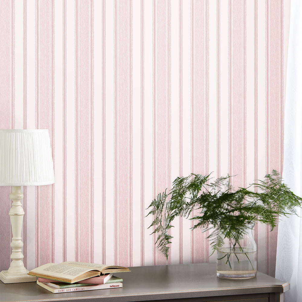 Laura Ashley Heacham Stripe Behang - Streep - 10mx52cm - Roze