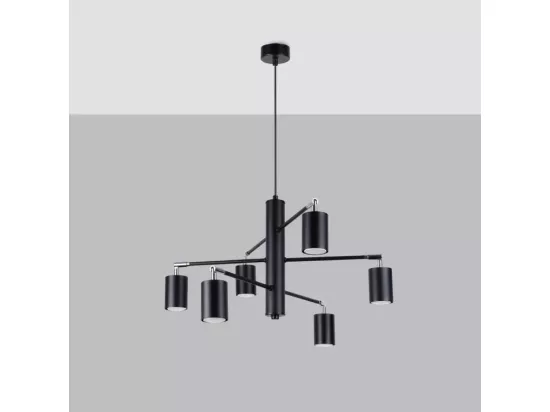 Lustres Lemmi moderne en acier - 6 sources lumineuses - L.77 x H.125 cm - noir