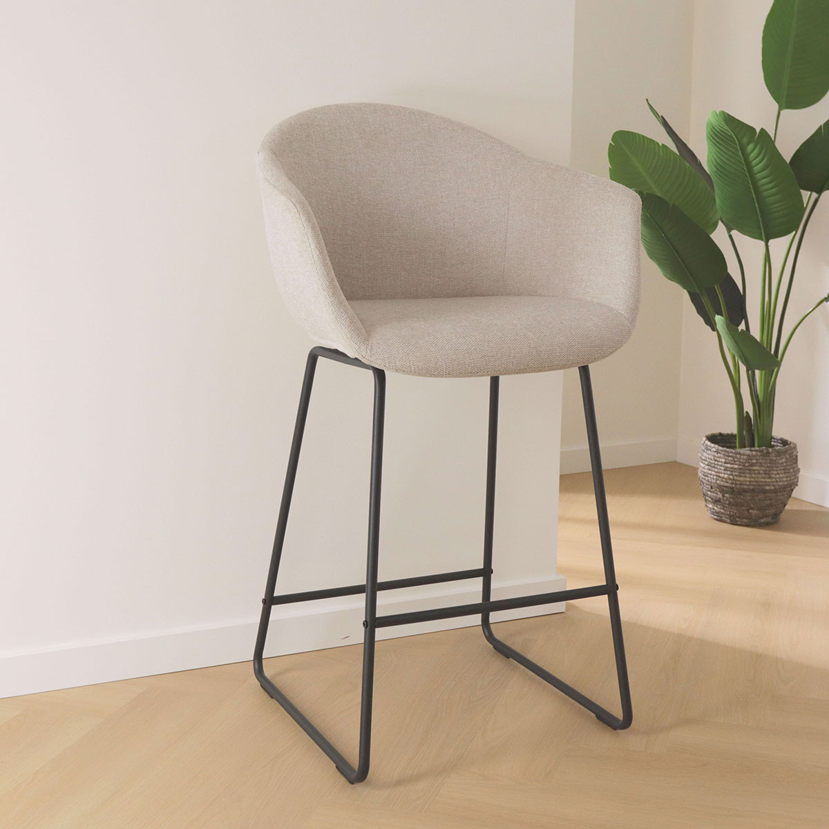 Barkruk Nino-Otis beige - zwart onderstel - 65 cm
