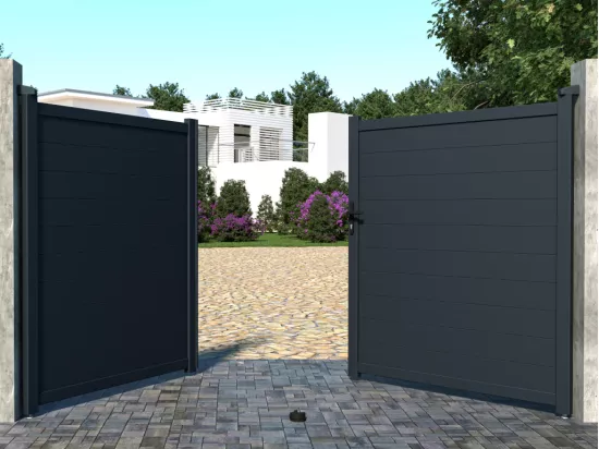Portail battant aluminium plein L305 x H181 cm anthracite - NAZARIO