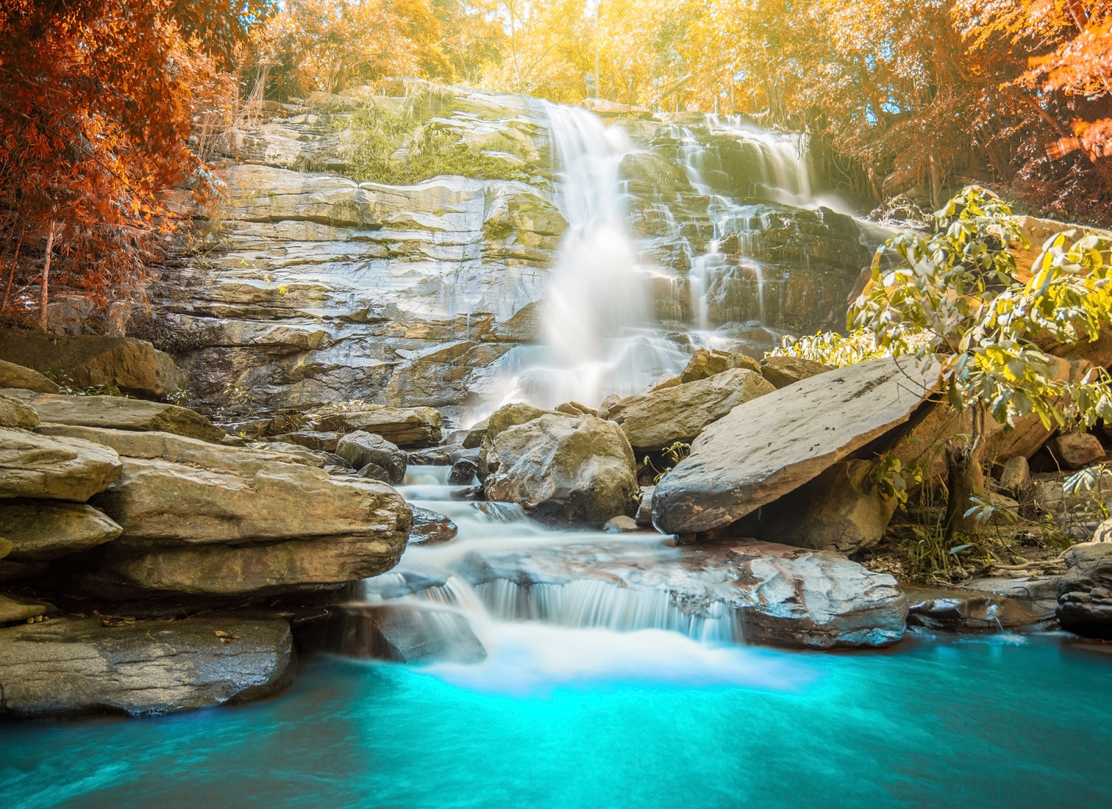 Fototapete DESIGNWALLS - blau-grau - Wasserfall - 2,55 Meter