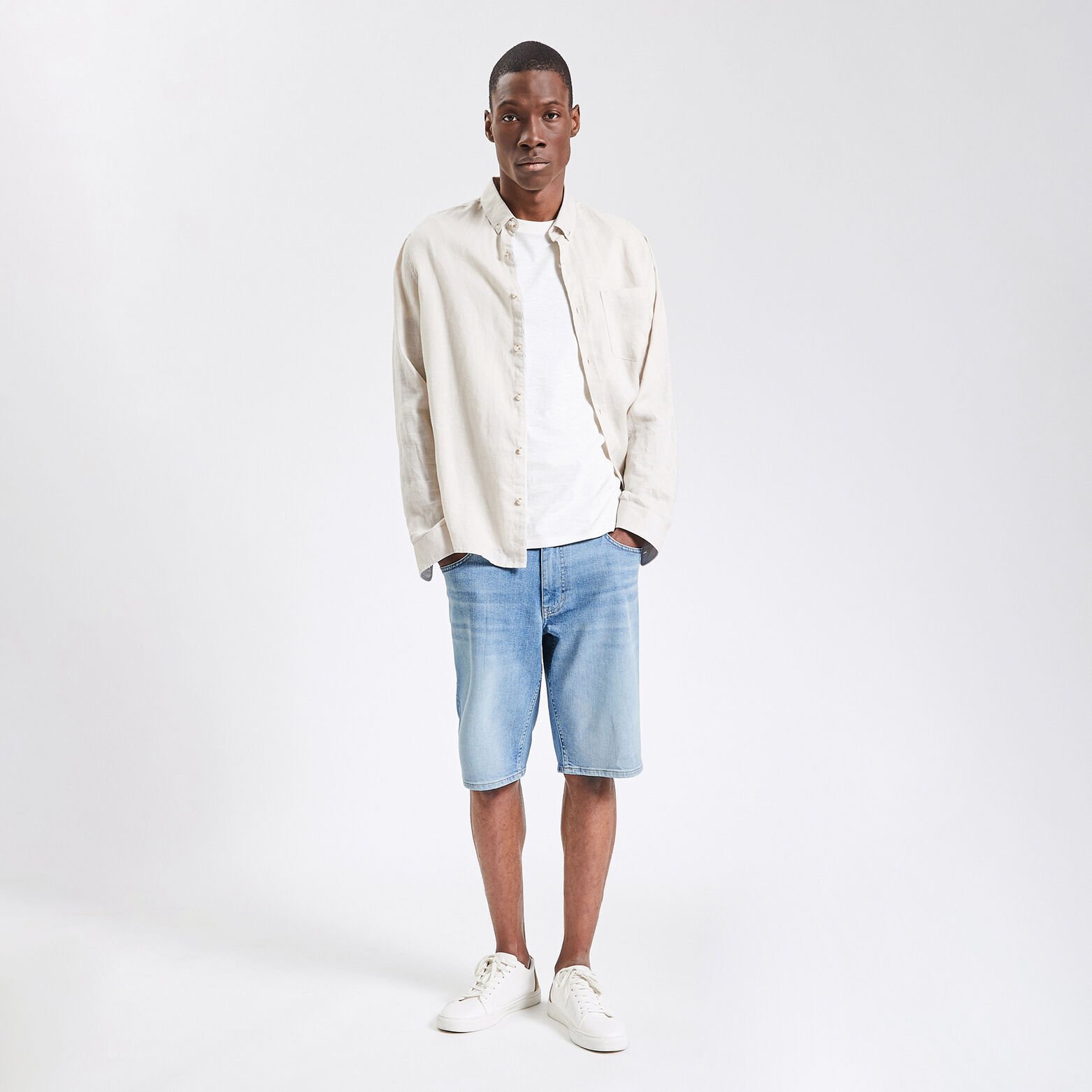 Bermuda en jean en coton recyclé Bleu moyen