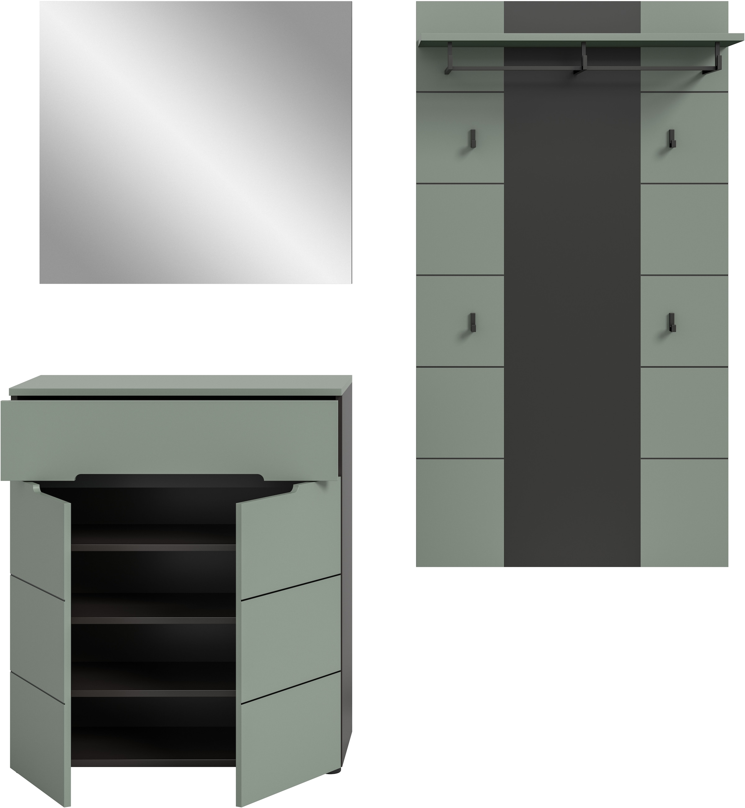 INOSIGN Garderoben-Set »REHAT, TOPSELLER!, 3-teilig, Breite 175 cm, individuell erweiterbar« Set, bestehend aus: Kommode, Spiegel und Garderobenpaneel, 3 Stk. tlg.