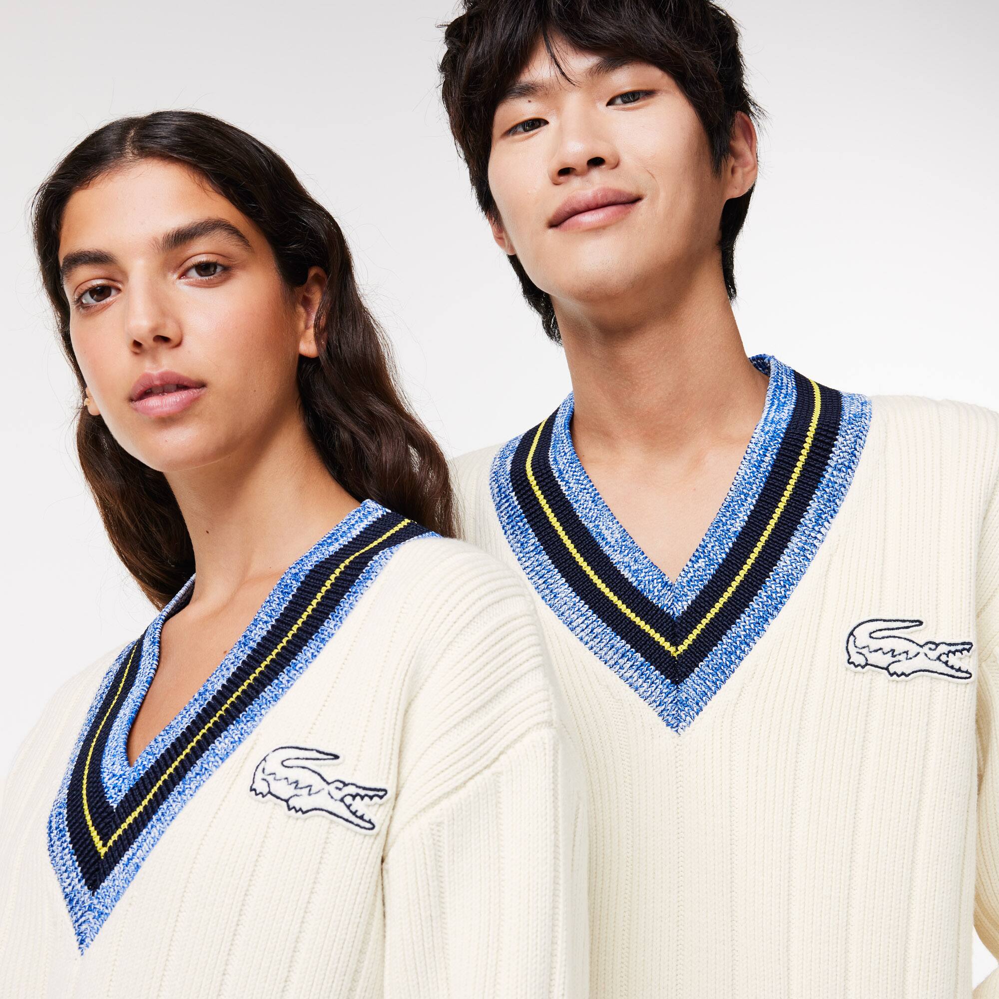 Lacoste x Eleven by Venus extraweiter gestreifter Pullover mit V-Ausschnitt Lacoste X EleVen by Venus Williams - Weiss - Lacoste - Unisex