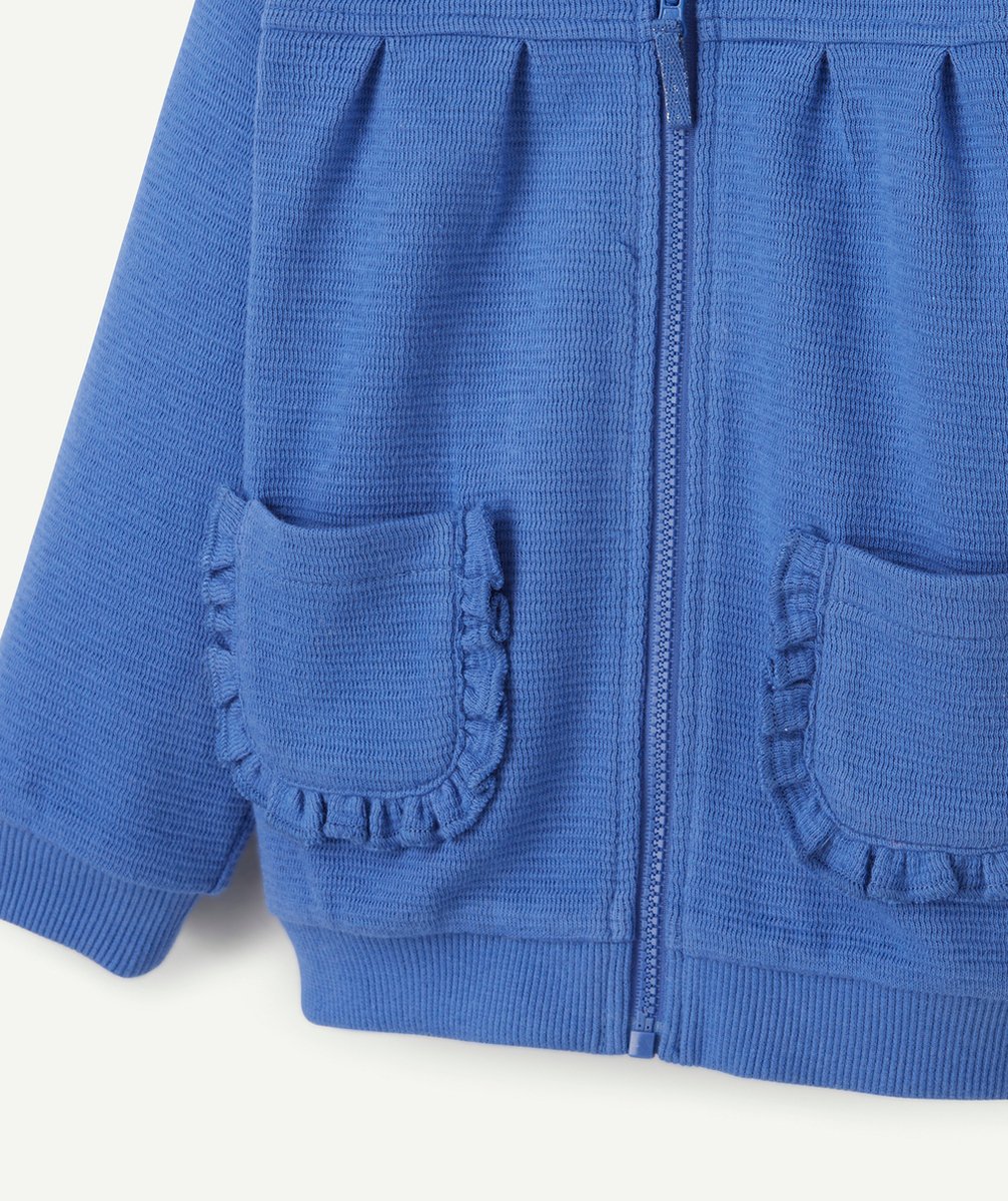 gilet à capuche bébé fille matière nid d'abeille bleu