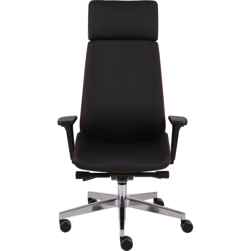 Chaise de bureau ergonomique Moon Wood Simili cuir, avec appui-tête, accoudoirs 3D, mécanisme synchrone + réglage profondeur d'assise, pieds chromé