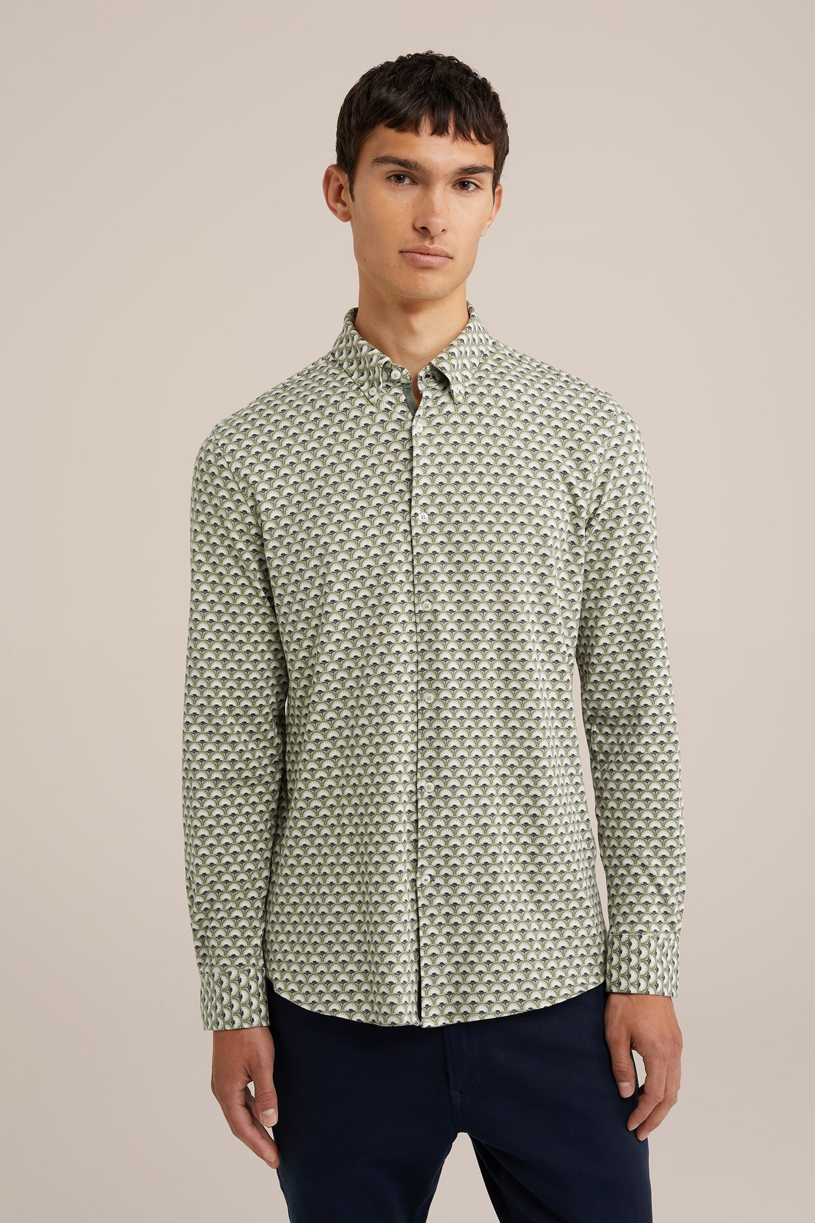 Tall fit jersey overhemd met dessin WE Fashion Groen