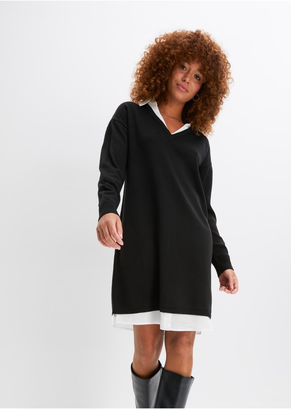 Robe en maille à empiècement chemisier