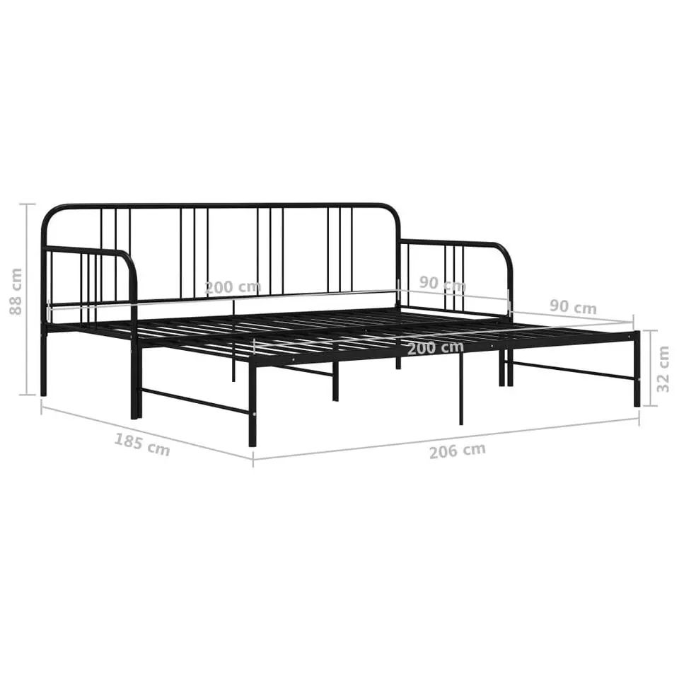 vidaXL - Onderschuifbed - Zwart - Metaal - 90x200 cm