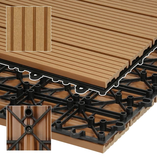 ECD Germany WPC terrassefliser 30x30 cm 11er besparelsessæt til 1m² teak i træ