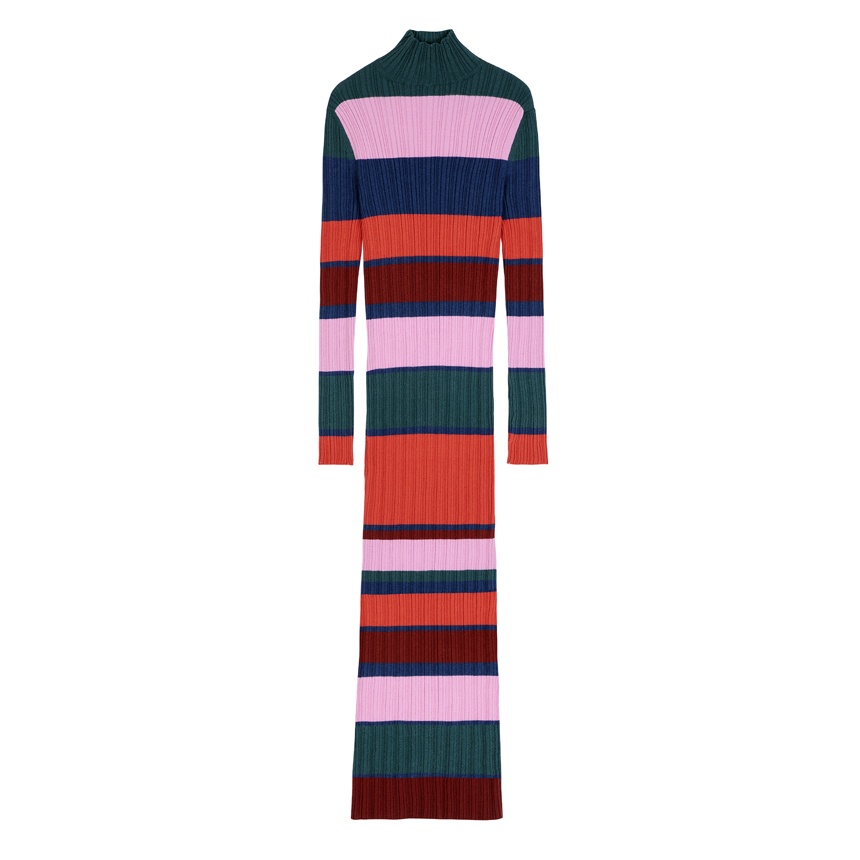 Robe longue col montant à rayures | Multicolore