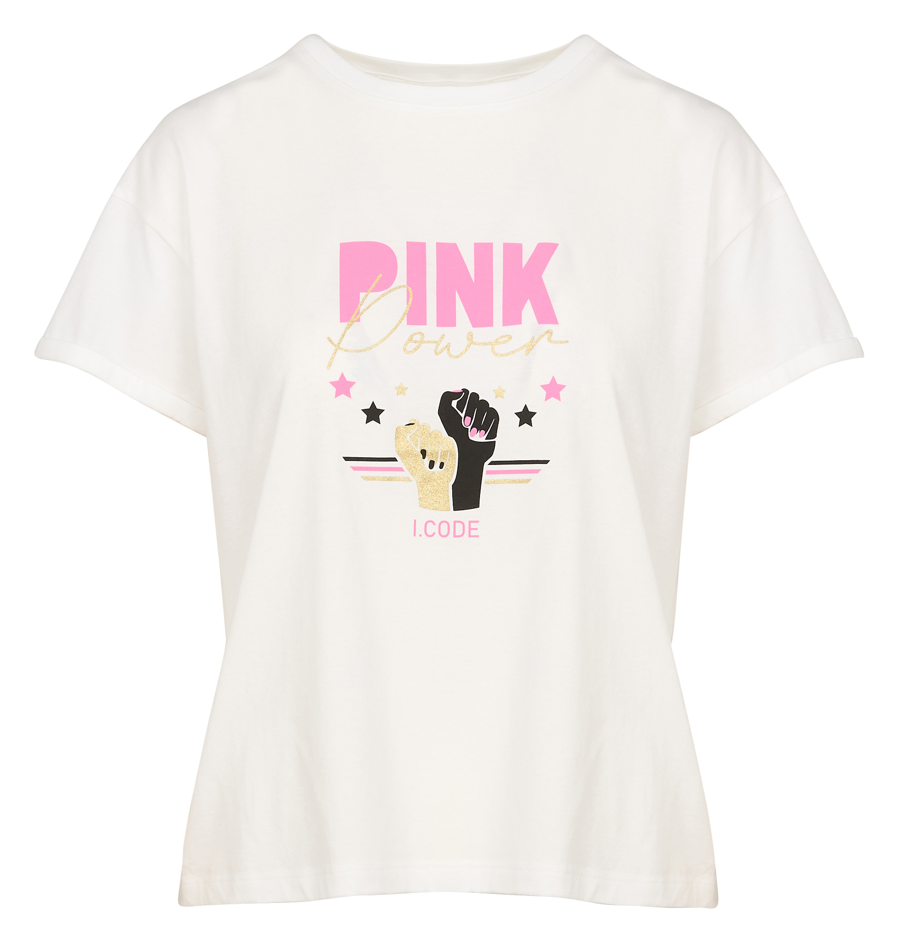 Tee-shirt droit col rond sérigraphié en coton | Blanc