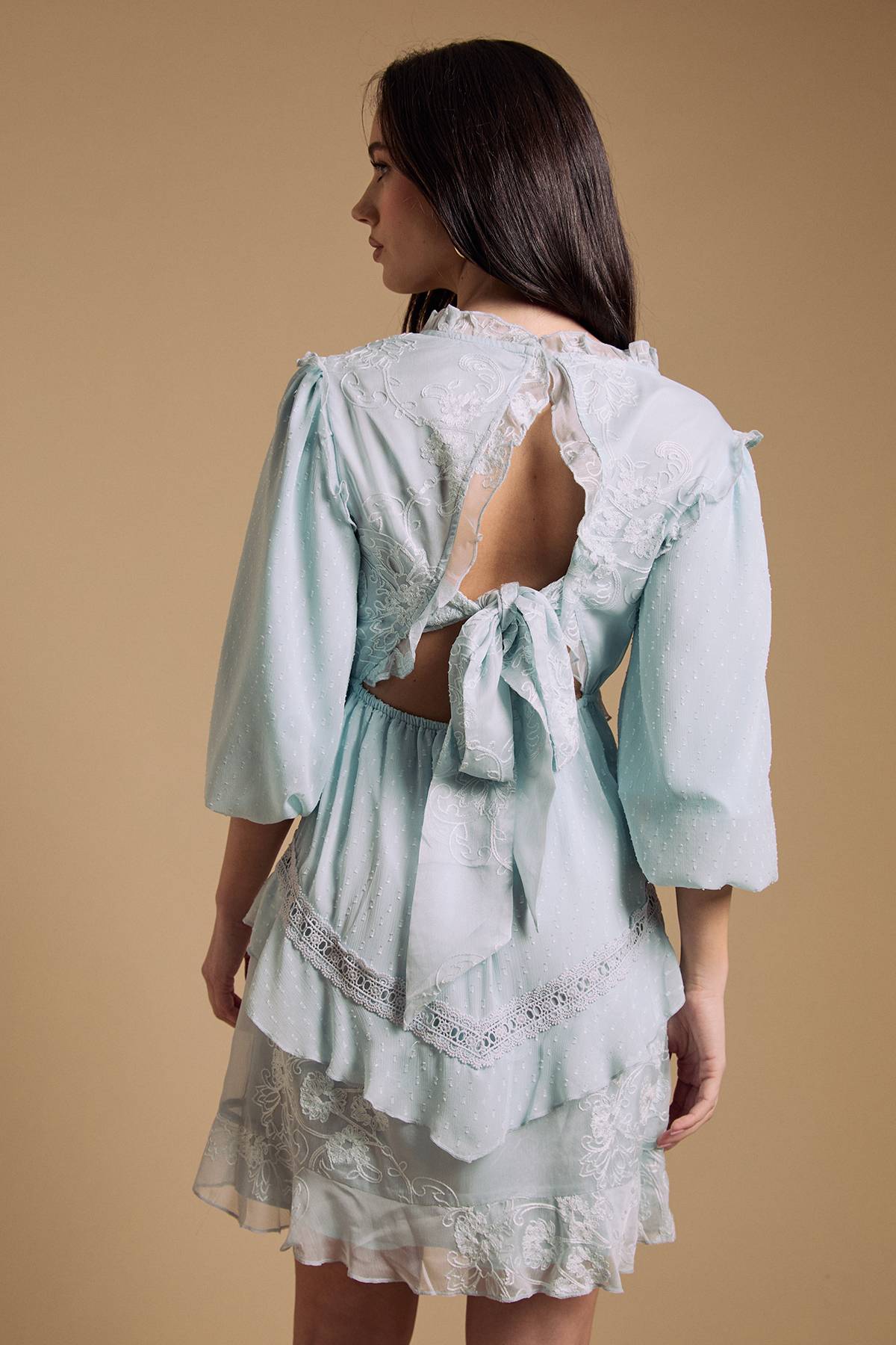Oasis Robe Mini En Mélange De Mousseline Avec Dos Noué