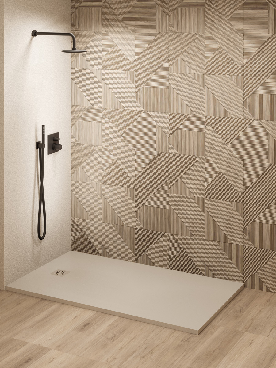 Saniclear Lino douchebak 140x100cm met stone finish cream