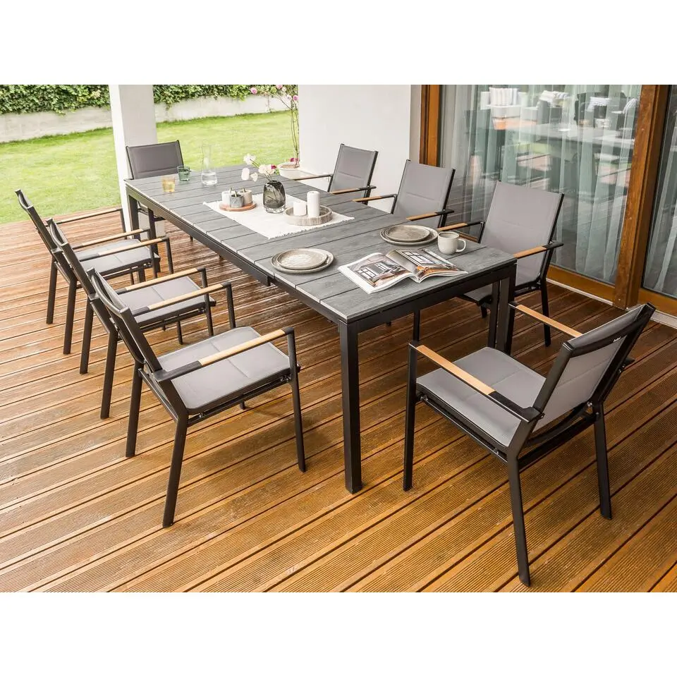 TOFANE - Eettafel uitschuifbaar - Grijs - 198/248 x 90 - Aluminium