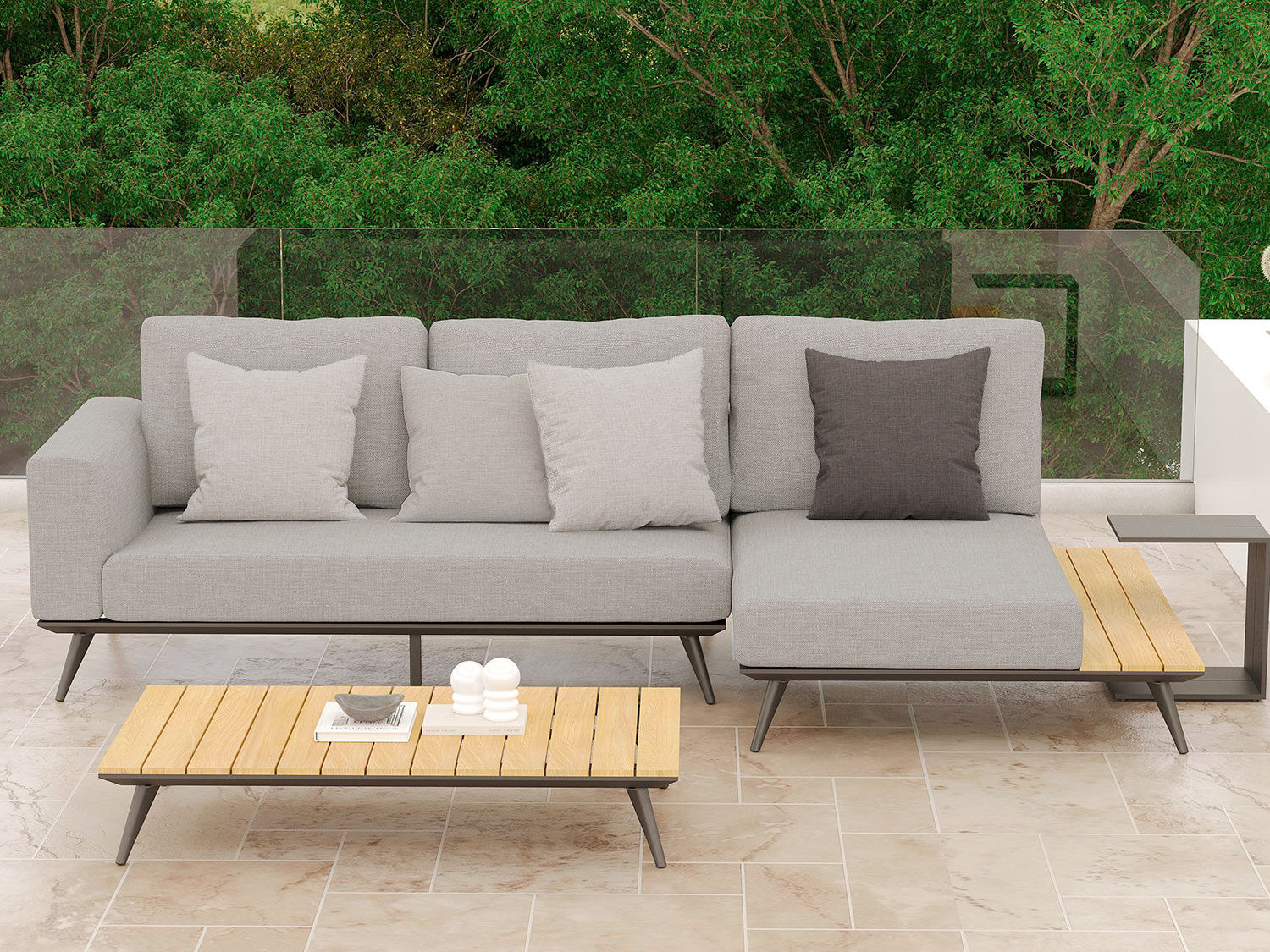 Gartenlounge Jason, mit Teakholz, Armteil rechts